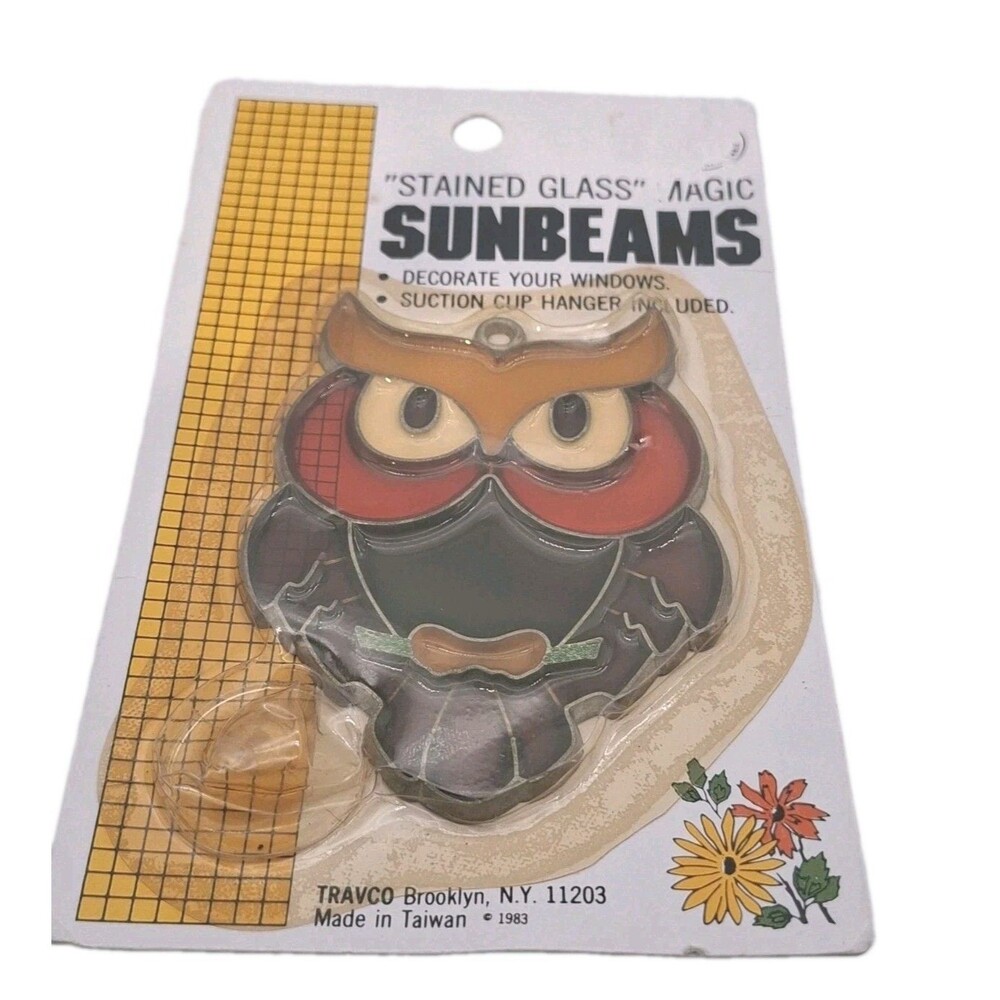 Vtg Sun Catchers Owl Window Ornament Made USA Small Stained Glass Sunbeams